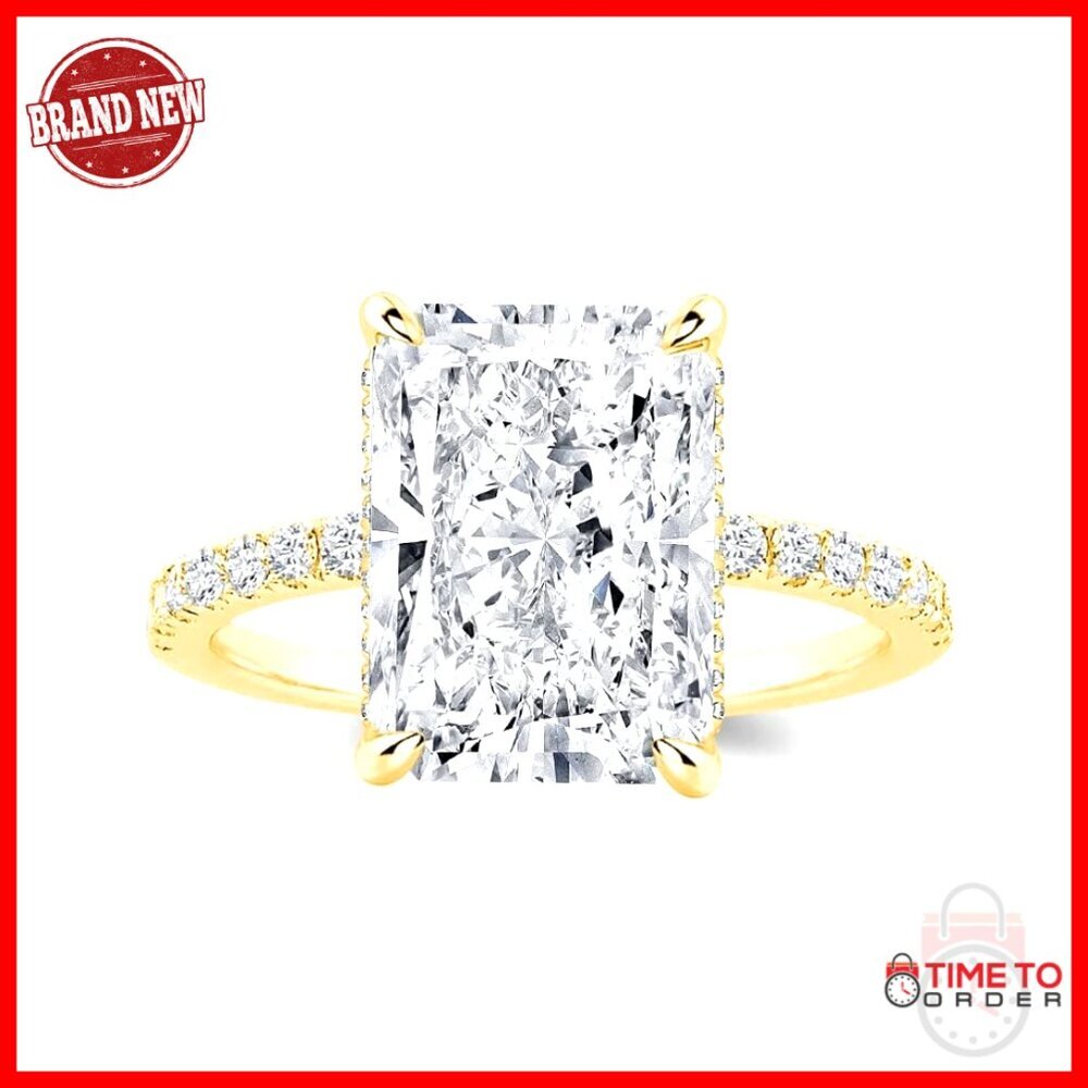 14K Gold Plated Sterling Silver Elongated Radiant Cut Engagement Ring Size 7.5